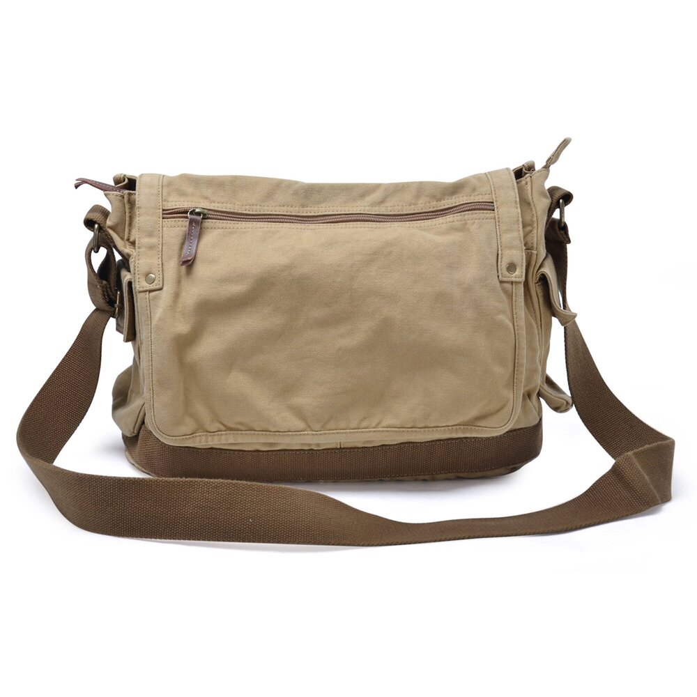 7507 Canvas Messenger Bag - Vintage Cross Body Shoulder Satchel, Khaki